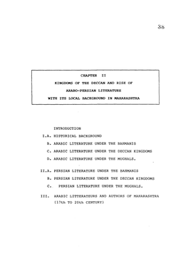 Chapter Ii Kingdoms of the Deccan and Rise of Arabo-Persian Literature with Its Local Background in Maharashtra