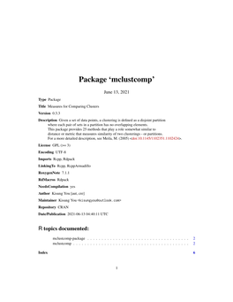 Mclustcomp: Measures for Comparing Clusters