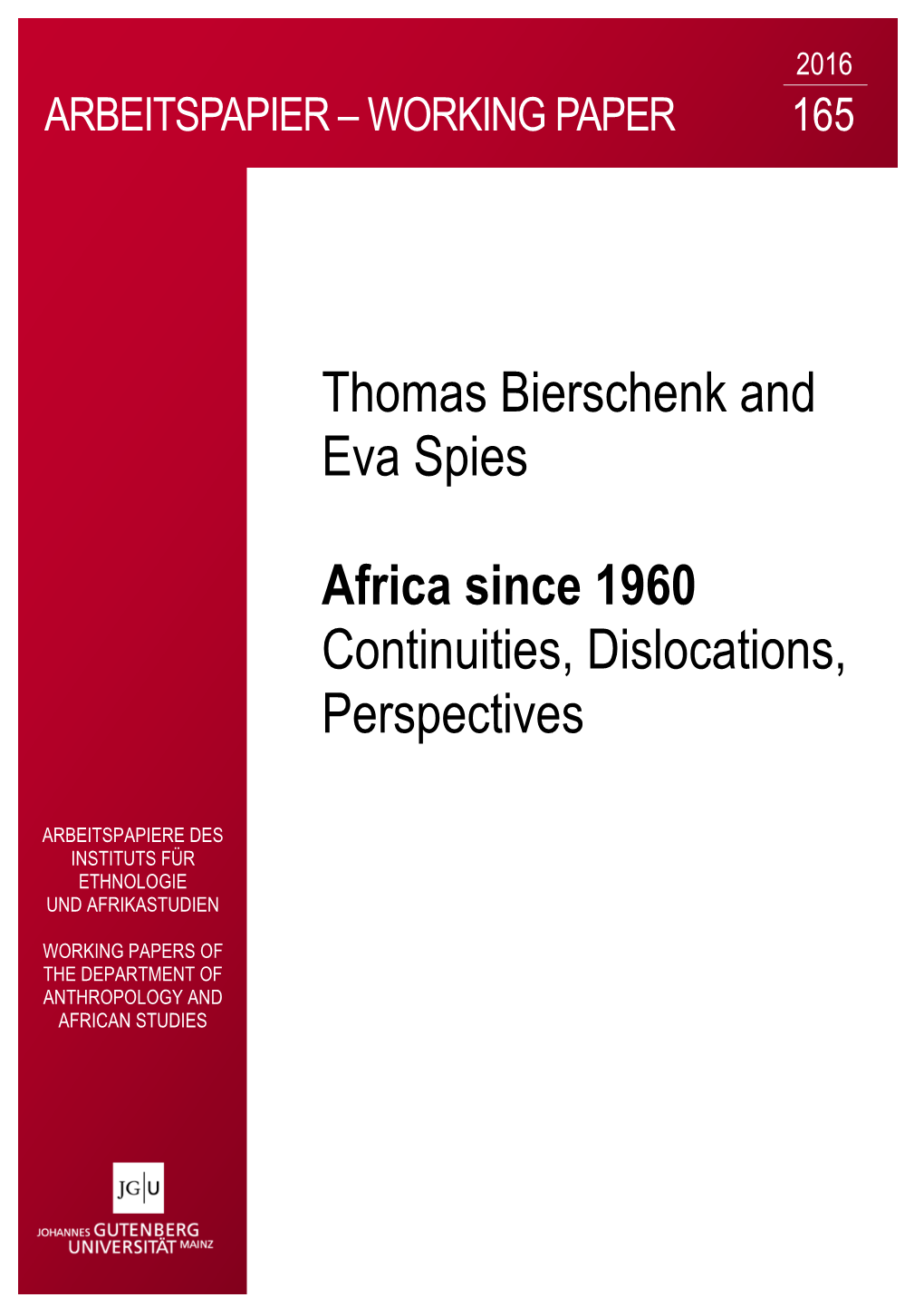 Thomas Bierschenk and Eva Spies Africa Since 1960 Continuities