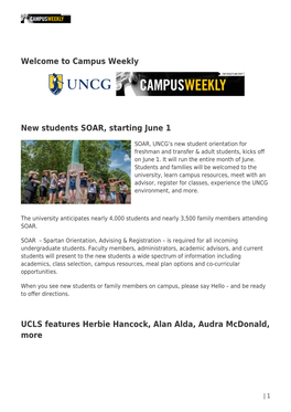 Campus Weekly New Students SOAR, Starting June 1 UCLS Features