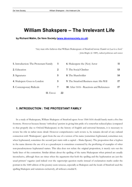 William Shakspere – the Irrelevant Life