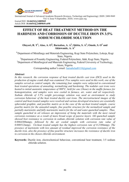 Effect of Heat Treatment Method on the Hardness and Corrosion of Ductile Iron in 3.5% Sodium Chloride Solution