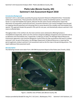 Platte Lake (Benzie County, MI) Swimmer's Itch Assessment Report