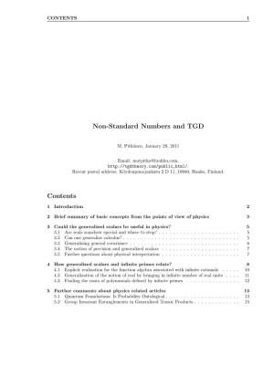 Non-Standard Numbers and TGD Contents
