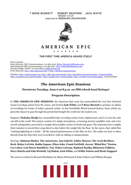 American Epic Sessions Description FINAL 041817