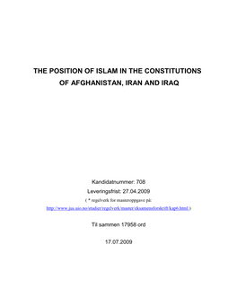 The Position of Islam in the Constitutions of Afghanistan, Iran and Iraq