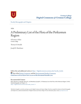 A Preliminary List of the Flora of the Perkiomen Region Whorten A