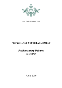 Read the Full Youth Parliament 2010 Hansard Report