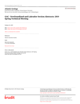 GAC - Newfoundland and Labrador Section Abstracts: 2019 Spring Technical Meeting
