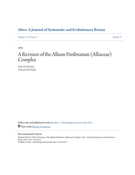 A Revision of the Allium Fimbriatum (Alliaceae) Complex Dale W