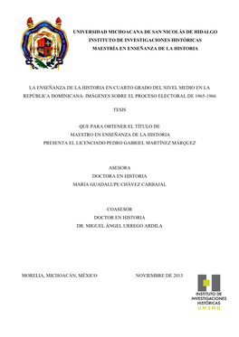 Universidad Michoacana De San Nicolás De Hidalgo Instituto De Investigaciones Históricas Maestría En Enseñanza De La Historia