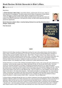 Book Review: British Generals in Blair's Wars