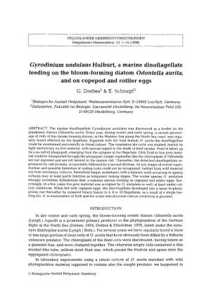 Gyrodinium Undulans &lt;/Emphasis&gt; Hulburt, a Marine Dinoflagellate