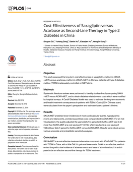 Cost-Effectiveness of Saxagliptin Versus Acarbose As Second-Line Therapy in Type 2 Diabetes in China