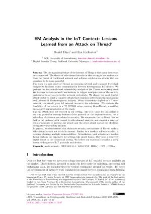EM Analysis in the Iot Context: Lessons Learned from an Attack on Thread∗