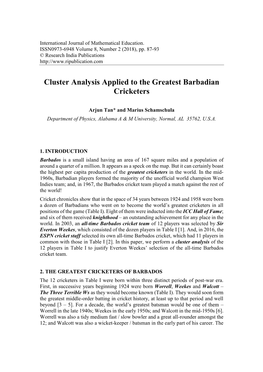 Cluster Analysis Applied to the Greatest Barbadian Cricketers