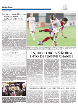 Injury Forces S Korea Into Defensive Change