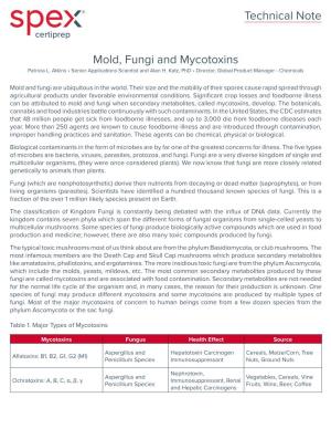 Mold, Fungi and Mycotoxins Technical Note