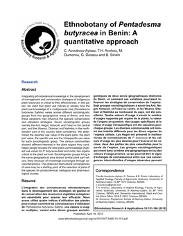 Ethnobotany of Pentadesma Butyracea in Benin: a Quantitative Approach C