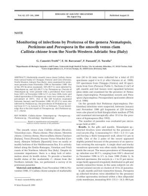 Monitoring of Infections by Protozoa of the Genera Nematopsis, Perkinsus