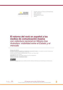 El Retorno Del Rock En Español a Los Medios De Comunicación Masiva Con Cobertura Nacional En México Tras Avándaro: Visibilidad Entre El Estado Y El Mercado