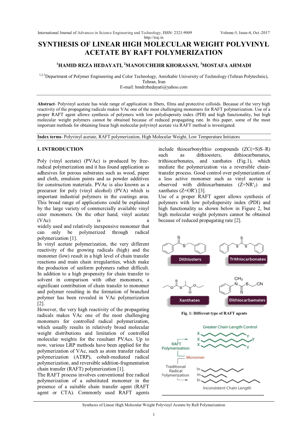 Synthesis Of Linear High Molecular Weight Polyvinyl Acetate By Raft ...