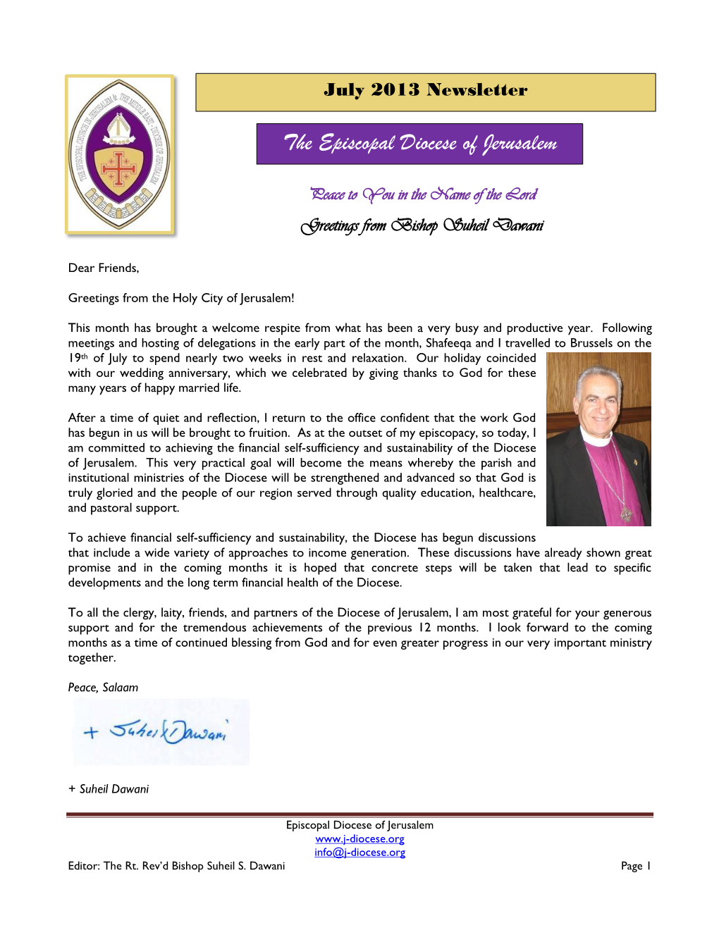 Greetings from Bishop Suheil Dawani