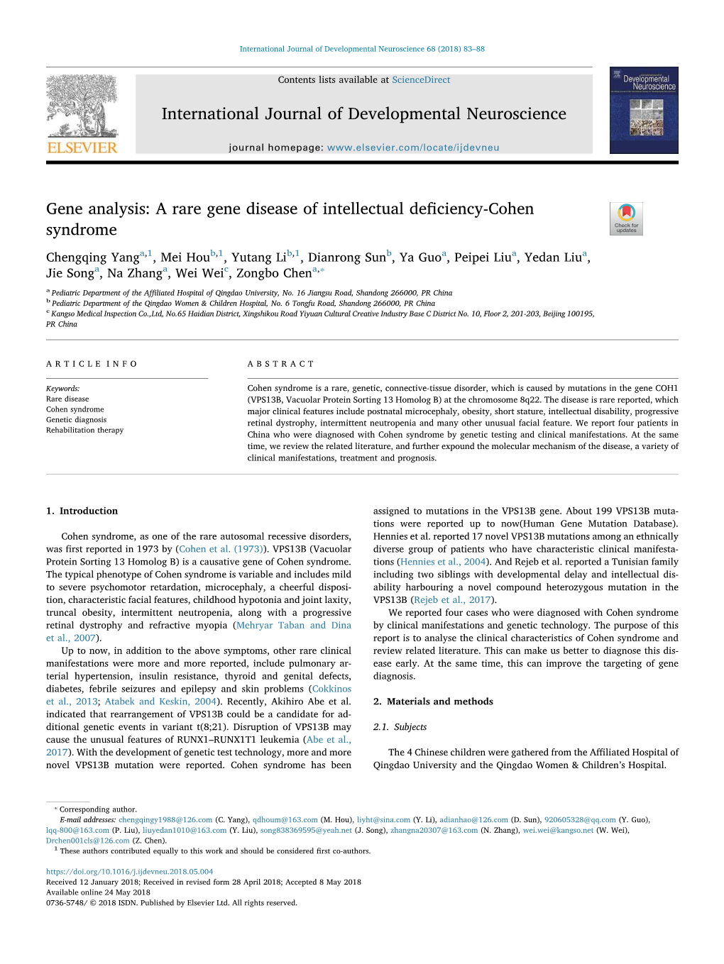 A Rare Gene Disease of Intellectual Deficiency‐Cohen Syndrome - DocsLib