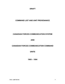 Draft Command List and Unit Provenance Canadian Forces