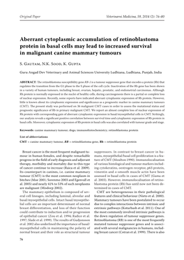 Aberrant Cytoplasmic Accumulation of Retinoblastoma Protein in Basal Cells May Lead to Increased Survival in Malignant Canine Mammary Tumours