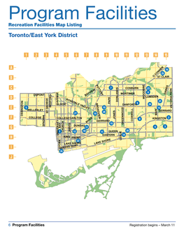 Program Facilities Recreation Facilities Map Listing Toronto/East York District