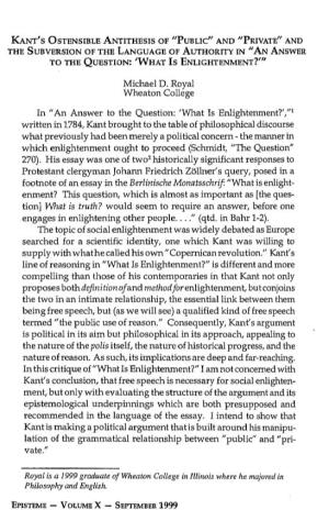 Kant's Ostensible Anti-Thesis of "Public" and "Private" and the Subversion of the Language of Authority