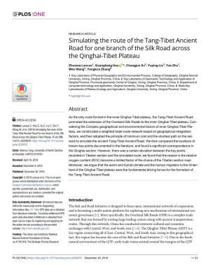 Simulating the Route of the Tang-Tibet Ancient Road for One Branch of the Silk Road Across the Qinghai-Tibet Plateau