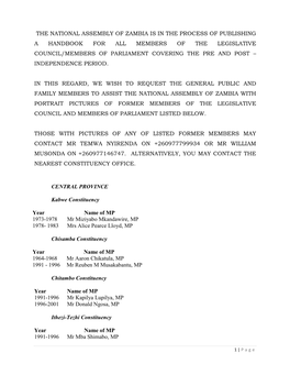 The National Assembly of Zambia Is in the Process of Publishing