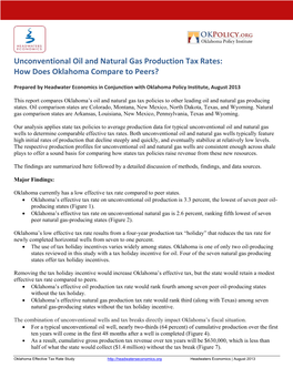 Unconventional Oil and Natural Gas Production Tax Rates: How Does Oklahoma Compare to Peers?