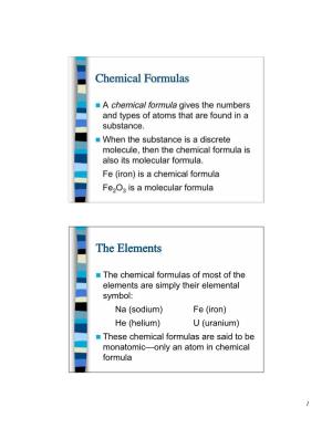 Chemical Formulas the Elements