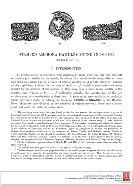 Stamped Amphora Handles Found in 1931-1932