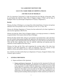 Tax Agreement Between the Sault Ste. Marie Tribe of Chippewa