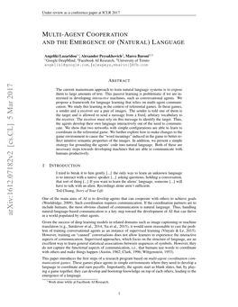 Arxiv:1612.07182V2 [Cs.CL] 5 Mar 2017 in a World Populated by Other Agents