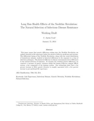 The Natural Selection of Infectious Disease Resistance Working Draft
