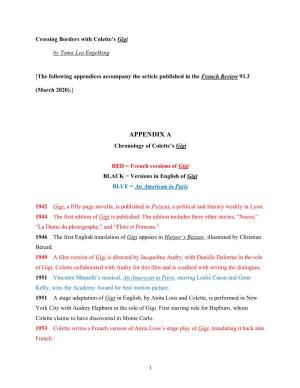 APPENDIX a Chronology of Colette’S Gigi