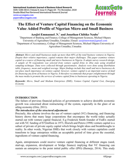 The Effect of Venture Capital F Value Added Profile of Nigerian Ect Of