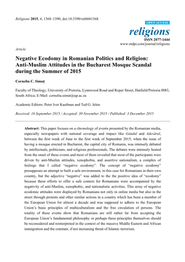 Negative Ecodomy in Romanian Politics and Religion: Anti-Muslim Attitudes in the Bucharest Mosque Scandal During the Summer of 2015