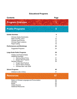 Program Overview 1 Public Programs 5 Resources 57