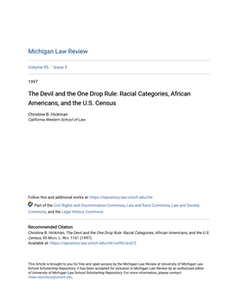 The Devil and the One Drop Rule: Racial Categories, African Americans, and the U.S. Census