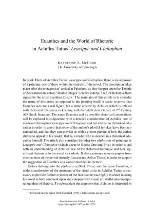 Euanthes and the World of Rhetoric in Achilles Tatius' Leucippe And