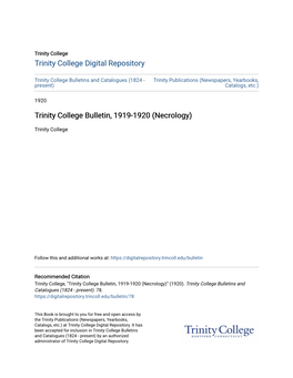 Trinity College Bulletin, 1919-1920 (Necrology)