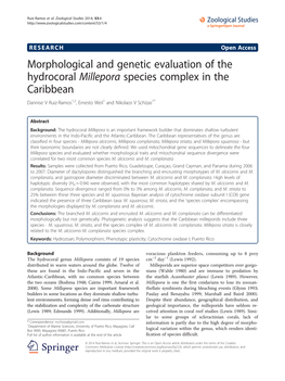 Millepora Species Complex in the Caribbean Dannise V Ruiz-Ramos1,2, Ernesto Weil1 and Nikolaos V Schizas1*