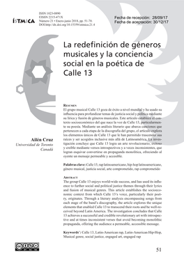 La Redefinición De Géneros Musicales Y La Conciencia Social En La Poética De Calle 13