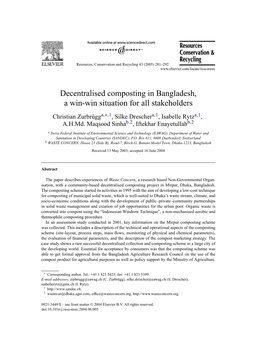 Decentralised Composting in Bangladesh, a Win-Win Situation for All Stakeholders